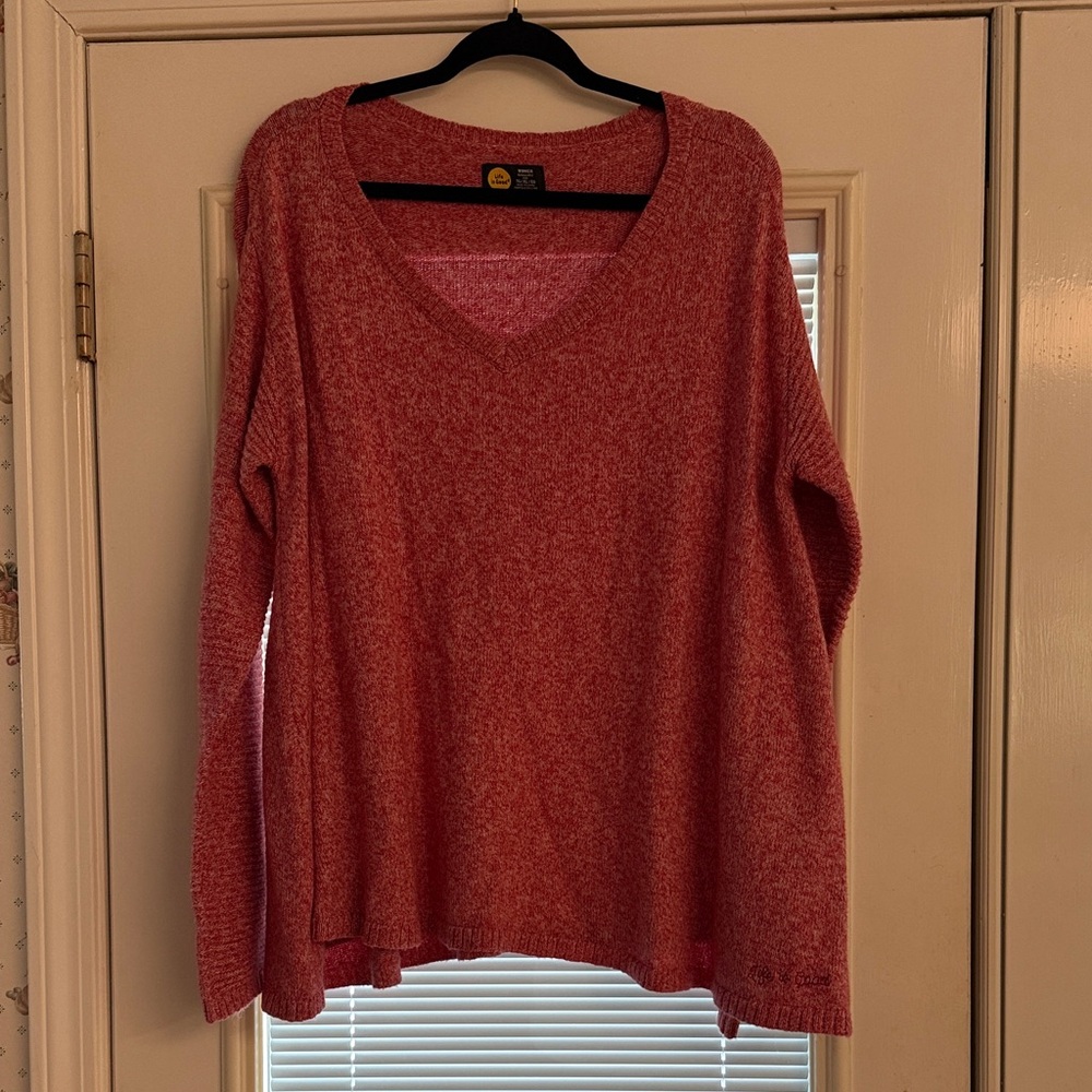 Life Is Good Pink V-Neck Sweater
